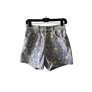 Zara Purple Floral Printed Straight Fit High Waisted Denim Shorts size 4